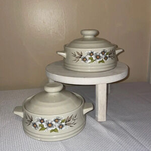 Heavenly baking dishes serve store stoneware vintage kitchen cook ivory flowers